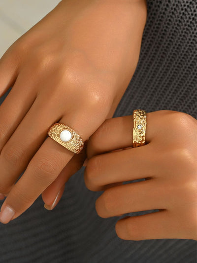 14K Golden Textured Ring Set