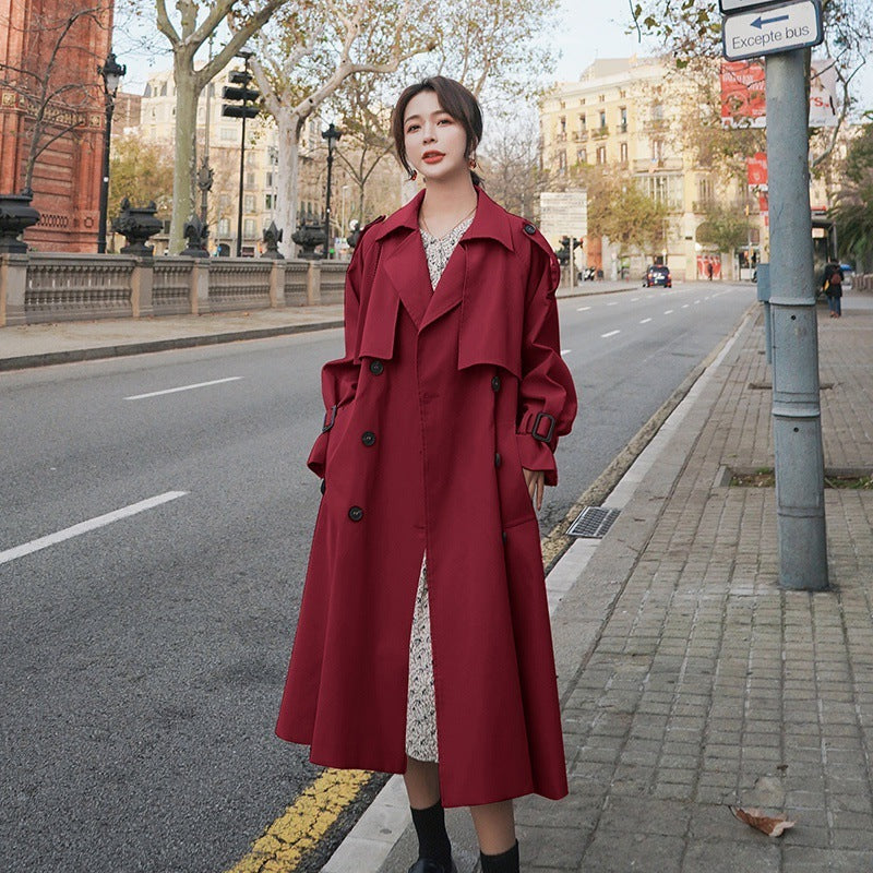 Real Shot Wine Red British Style Trench Coat Coat