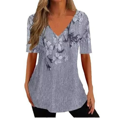 Summer Casual Loose V-neck Pullover Short Sleeve