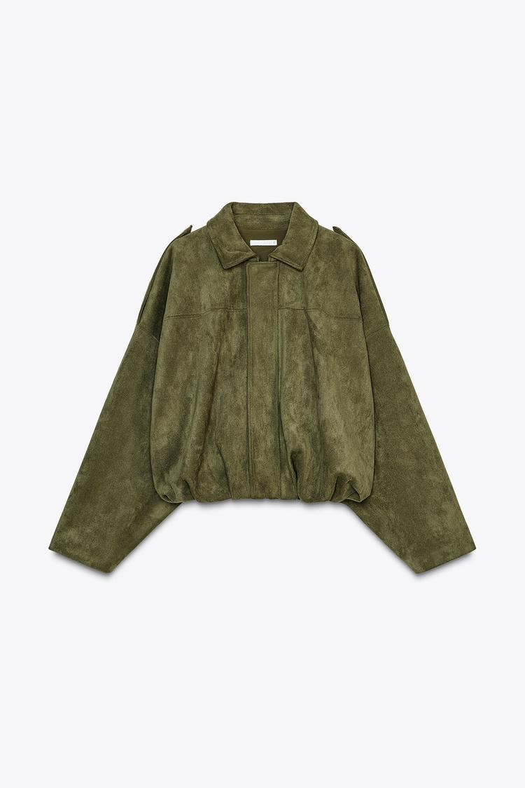 Women's Batwing Sleeve Lapel Suede Texture Effect Pilot Jacket