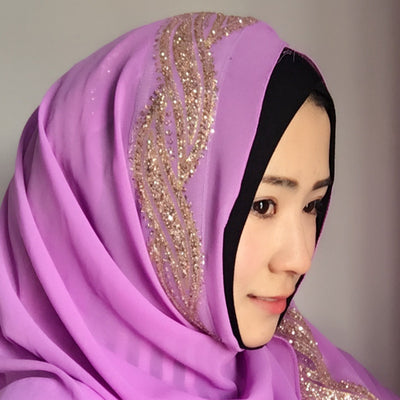 Muslim Chiffon sprinkled gold long scarf