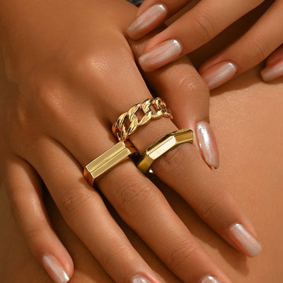 14K Gold Plated  Geometric Ring Set