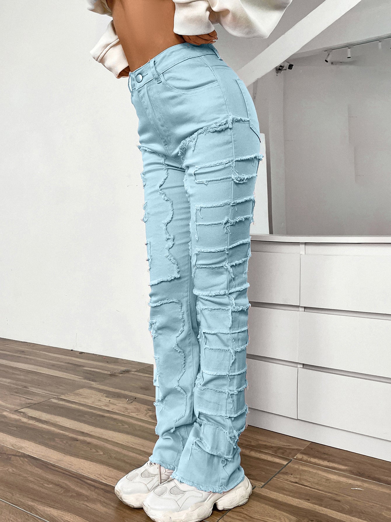 Women's Embroidered Straight-leg Pants Fashion I Stretch Patchwork Jeans