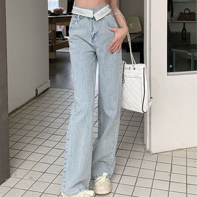 High Waist Wide Leg Pants Flanging Waist Jeans