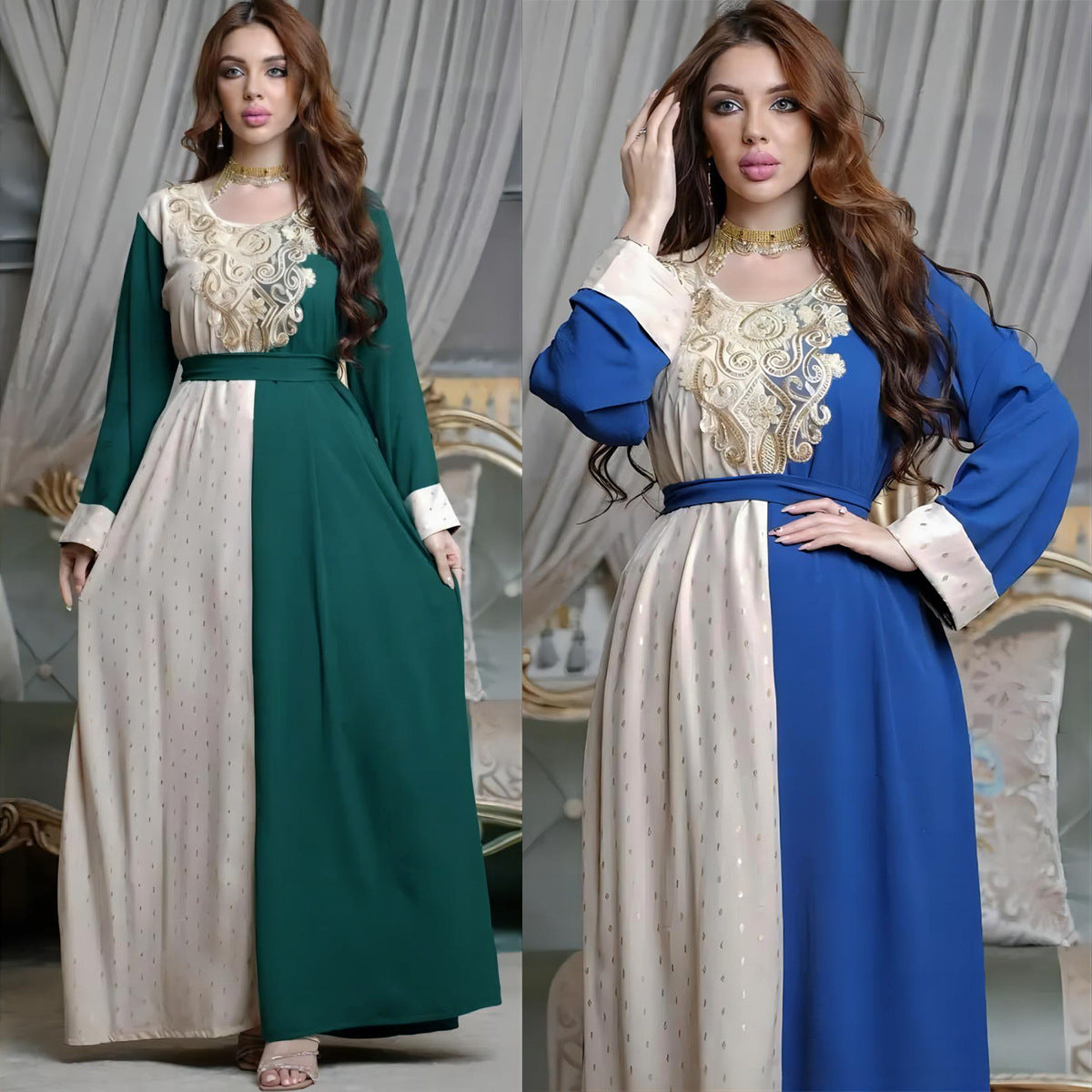 Embroidery Applique Muslim Tunic Robe Dress