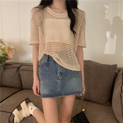 Women's Design Hollow-out Short-sleeved Sweater