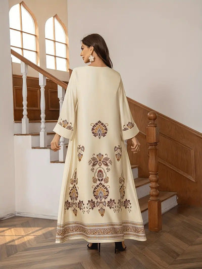 Elegant Floral Printed Abaya Middle Eastern Muslim Clothing For Women