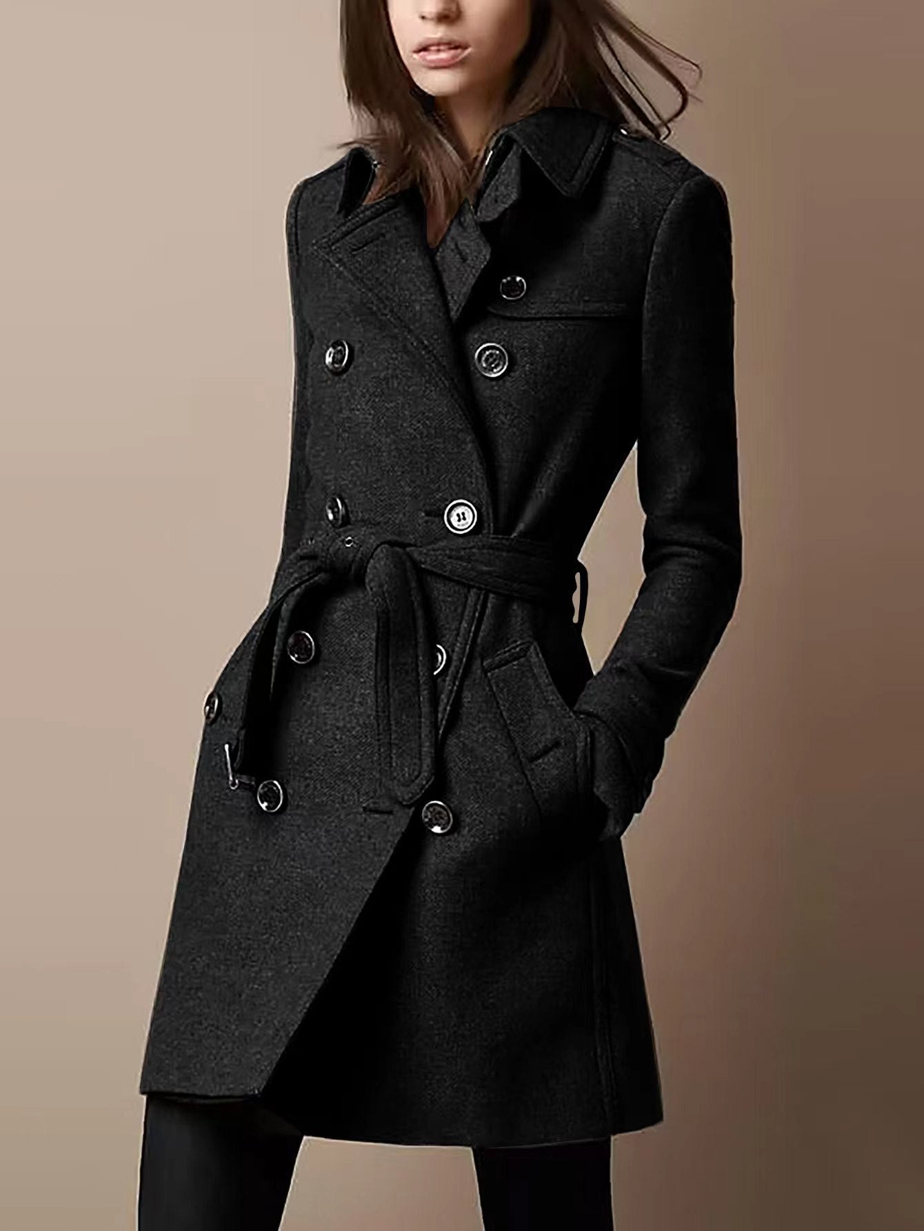 Double Breasted Casual Woolen Coat Women's Clothing