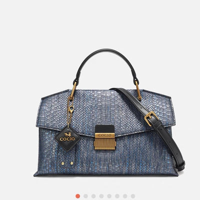 Blue With Snake Texture Handbags Women's High Sense