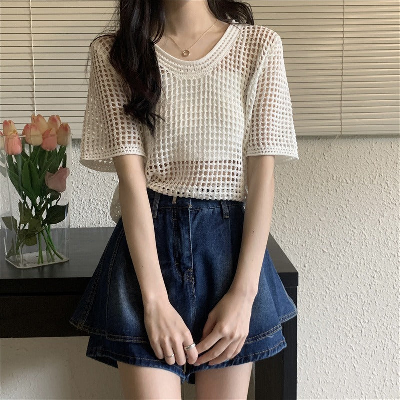 Women's Design Hollow-out Short-sleeved Sweater