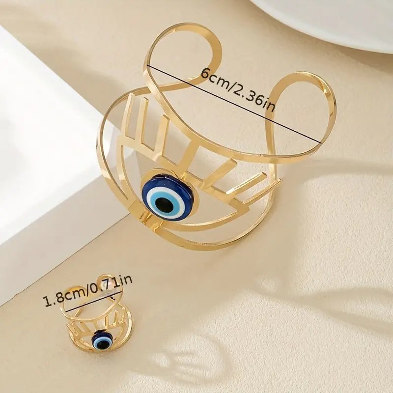 14K Gold Plated Golden Eye  Charm Bangle & Ring Set