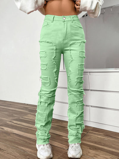 Women's Embroidered Straight-leg Pants Fashion I Stretch Patchwork Jeans