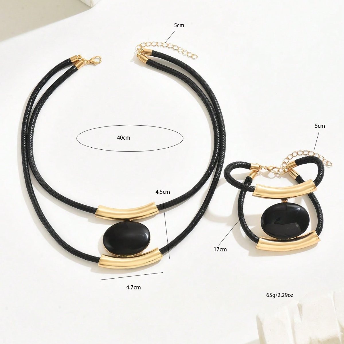 14K Gold Plated Golden Elegance  Black And Gold Statement Jewelry Set