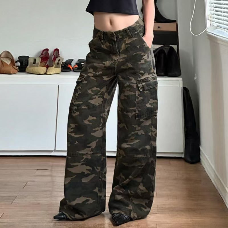 Loose Camouflage Workwear With Pocket Jeans