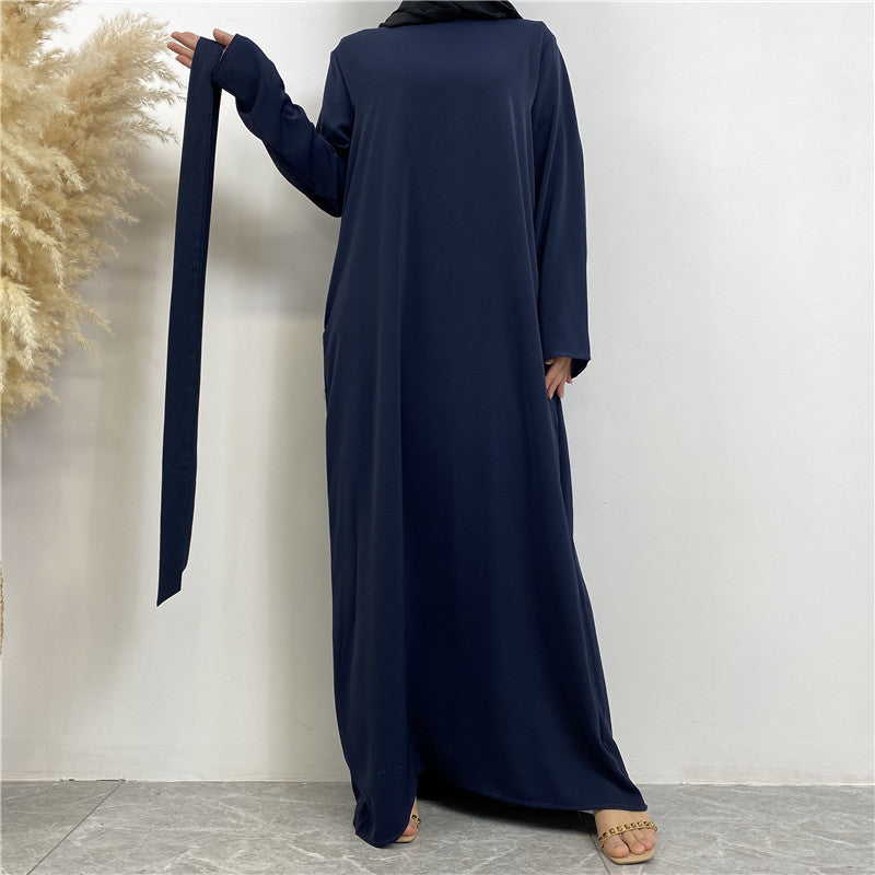 Women's Lace Up Pocket Muslim Dress