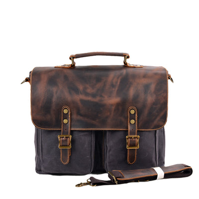 Waterproof Canvas Stitching Leather Briefcase Handbag