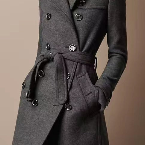 Double Breasted Casual Woolen Coat Women's Clothing