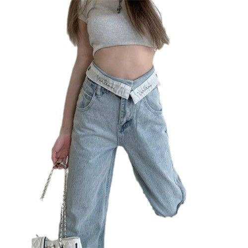 High Waist Wide Leg Pants Flanging Waist Jeans