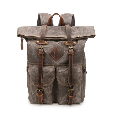 Retro Waterproof Crazy Horse Leather Canvas Large Capacity Backpack