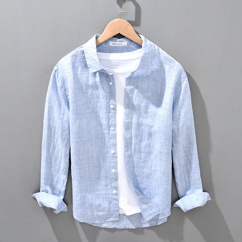 Linen Breathable Shirt Solid Color Loose Men