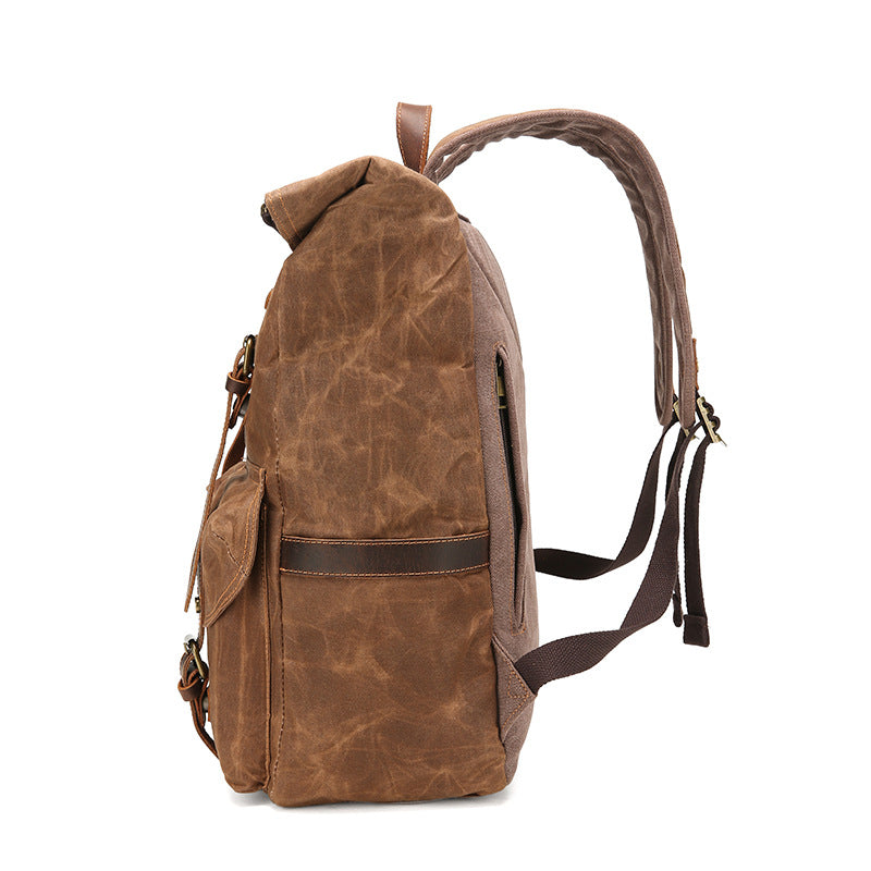 Retro Waterproof Crazy Horse Leather Canvas Large Capacity Backpack