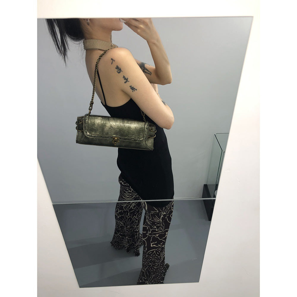 Design One-shoulder Lock Bronze Gold Crossbody Bag