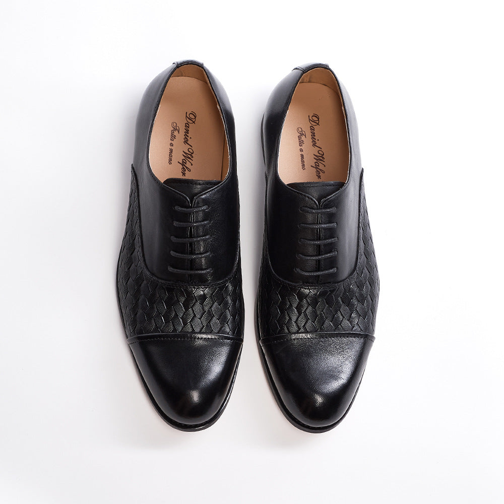 Woven Pattern Embossed Leather Formal Shoes