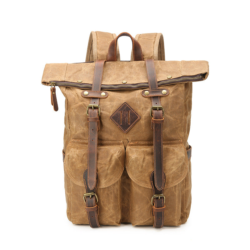 Retro Waterproof Crazy Horse Leather Canvas Large Capacity Backpack