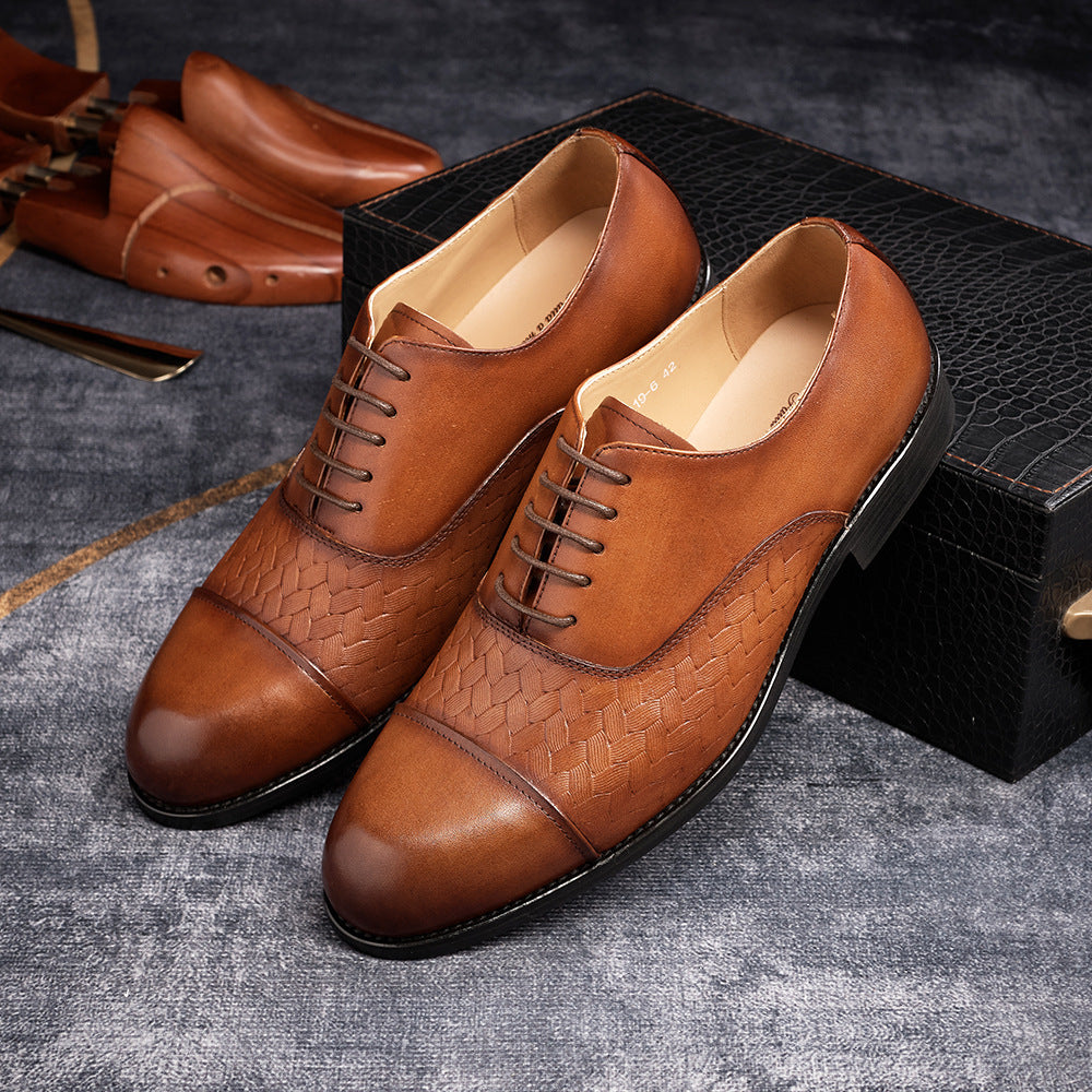 Woven Pattern Embossed Leather Formal Shoes