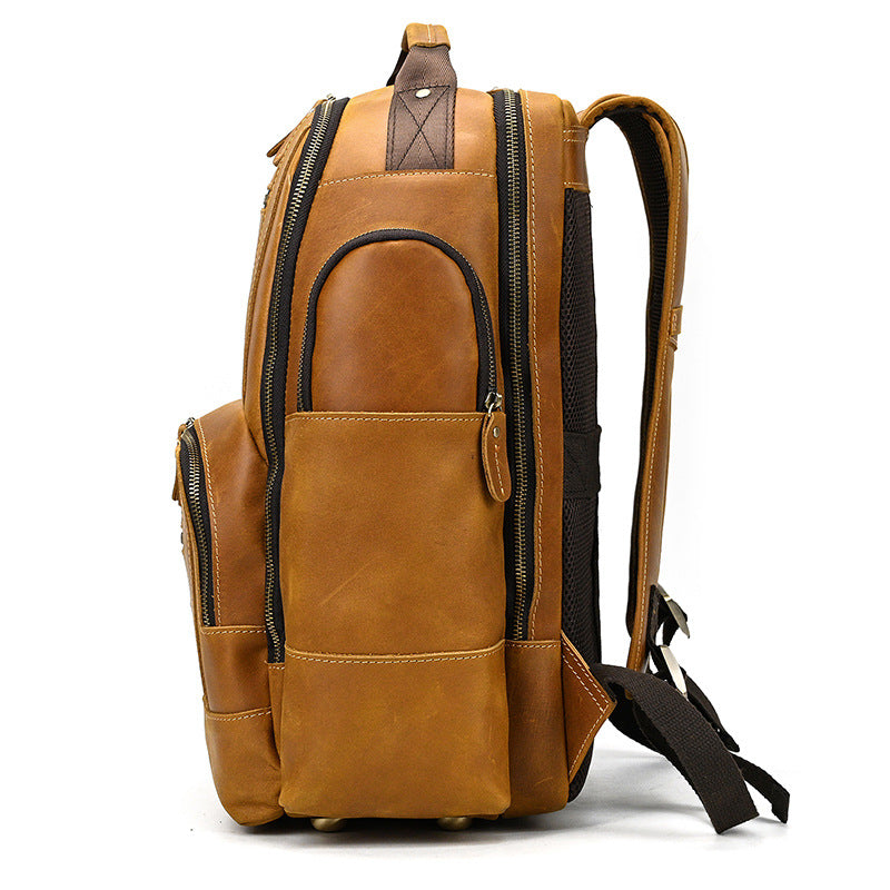 Men's Leather Backpack Retro Large Capacity Multi-pocket