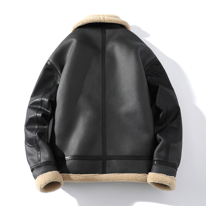 Winter Fleece-lined Thickened Short Sheepskin Leather Coat