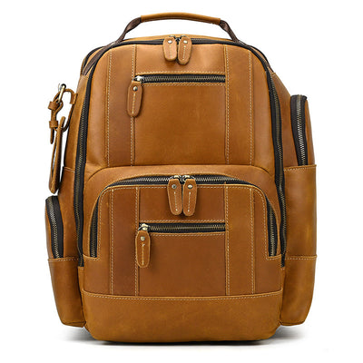 Men's Leather Backpack Retro Large Capacity Multi-pocket