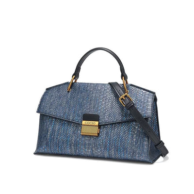 Blue With Snake Texture Handbags Women's High Sense