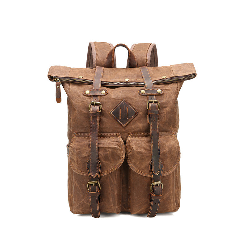 Retro Waterproof Crazy Horse Leather Canvas Large Capacity Backpack