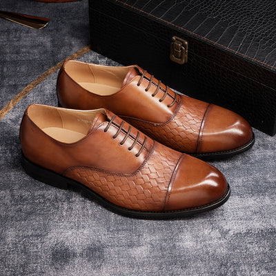 Woven Pattern Embossed Leather Formal Shoes