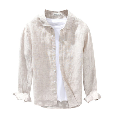 Linen Breathable Shirt Solid Color Loose Men