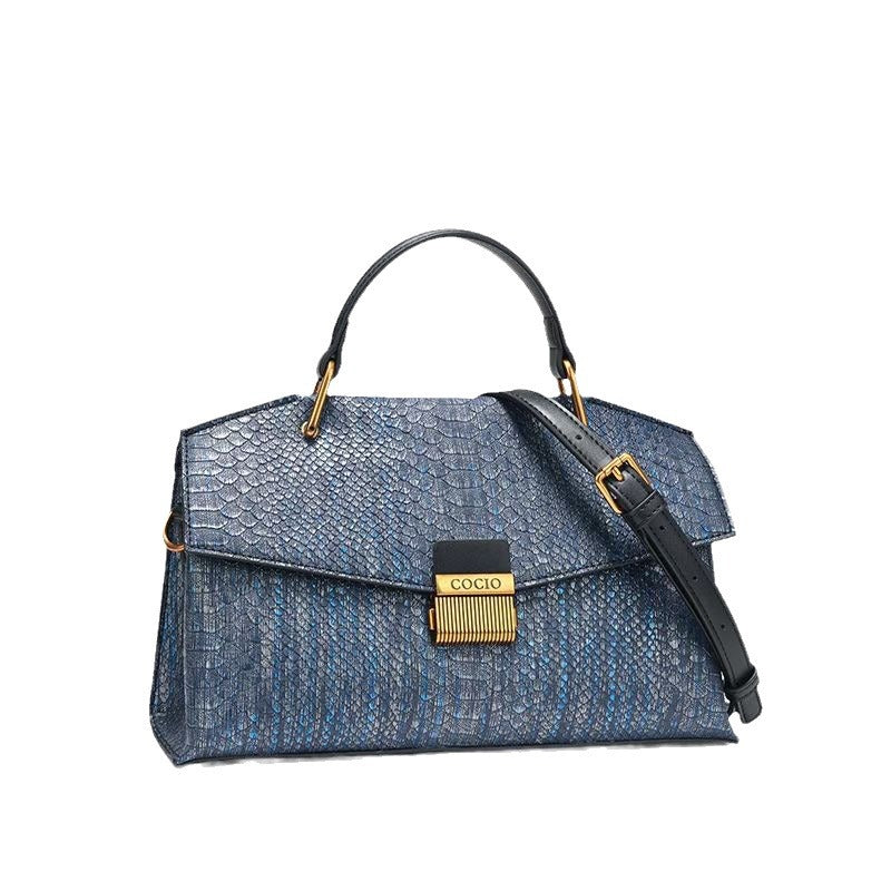 Blue With Snake Texture Handbags Women's High Sense