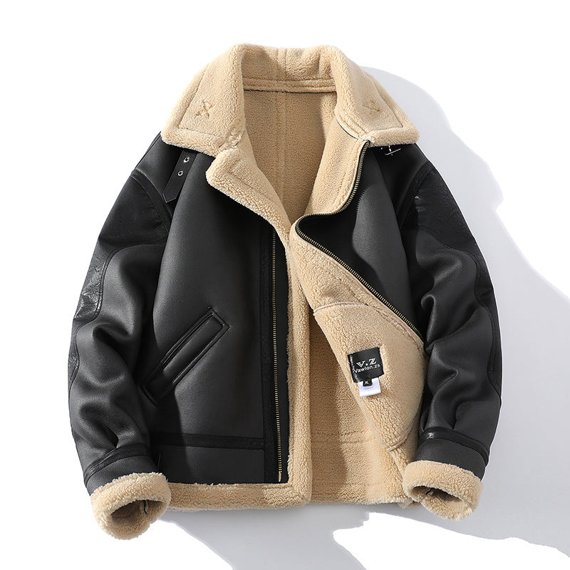 Winter Fleece-lined Thickened Short Sheepskin Leather Coat