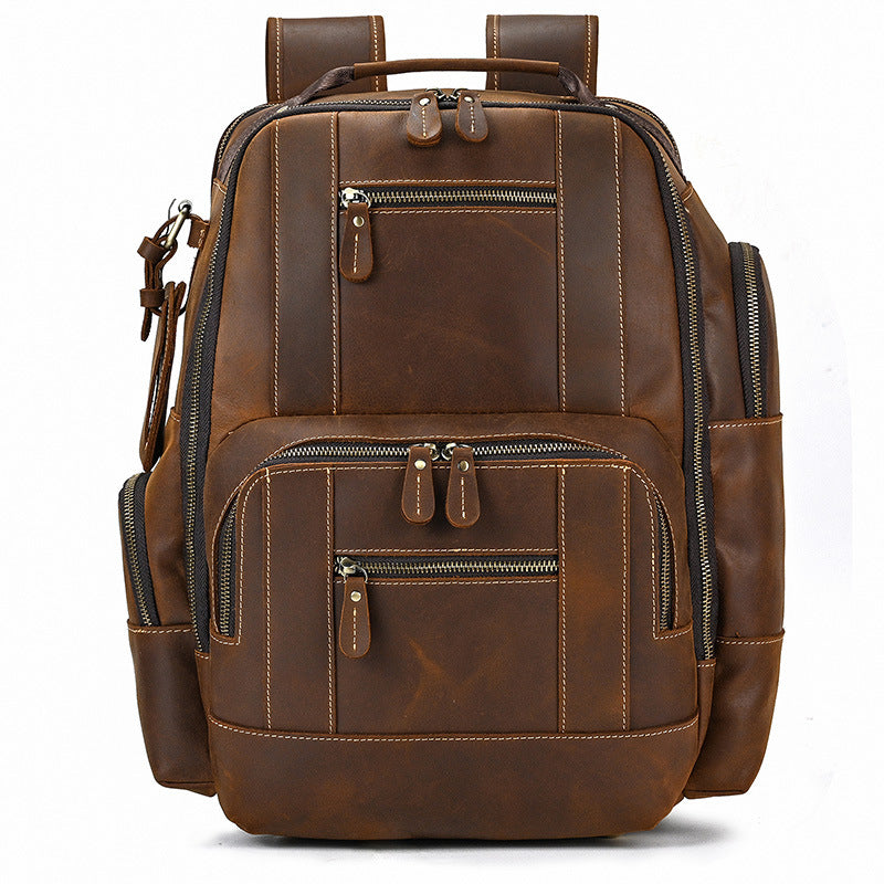 Men's Leather Backpack Retro Large Capacity Multi-pocket