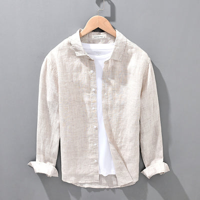 Linen Breathable Shirt Solid Color Loose Men