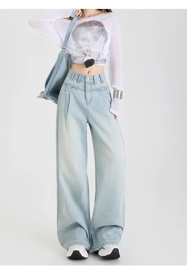 High Waist Wide Leg Cotton Denim Jeans