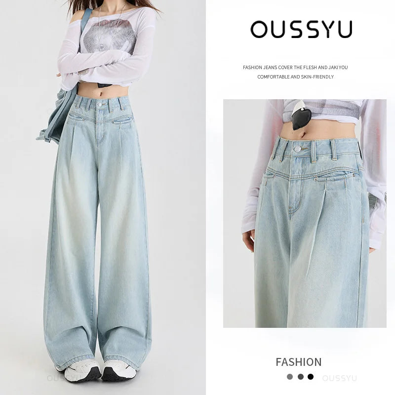 High Waist Wide Leg Cotton Denim Jeans