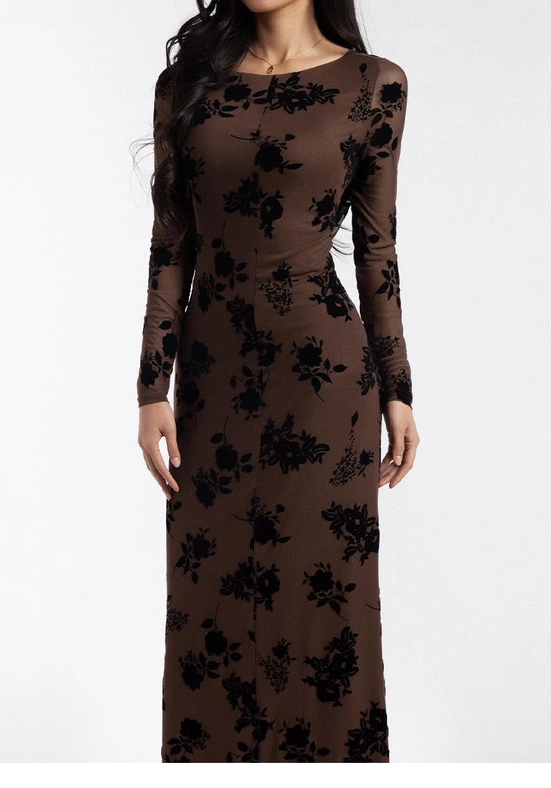 Spring 2025 New Women's Dress Velvet Mesh Floral Print