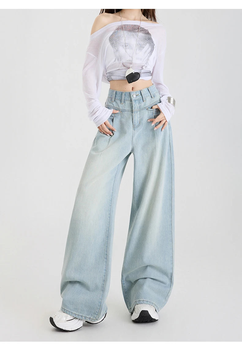 High Waist Wide Leg Cotton Denim Jeans