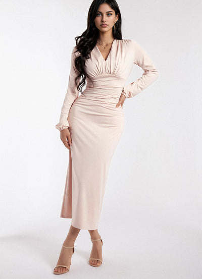 Women's Elegant V-Neck Sleeveless Long Dress - Folded Waist, Spring 2025 New Arrival