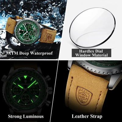 POEDAGAR Luxury Men's Quartz Watch - Waterproof, Luminous, Chronograph with Leather Strap