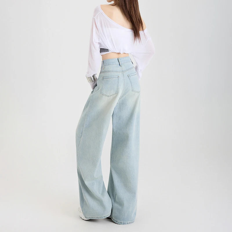 High Waist Wide Leg Cotton Denim Jeans