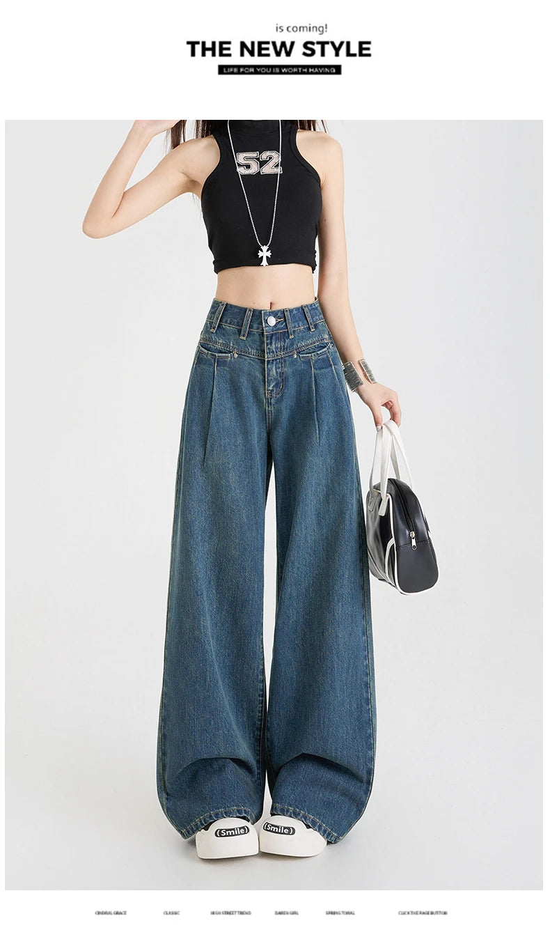 High Waist Wide Leg Cotton Denim Jeans