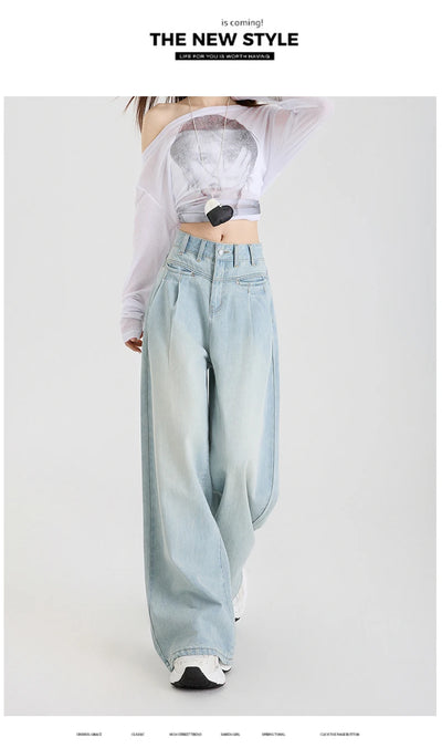 High Waist Wide Leg Cotton Denim Jeans