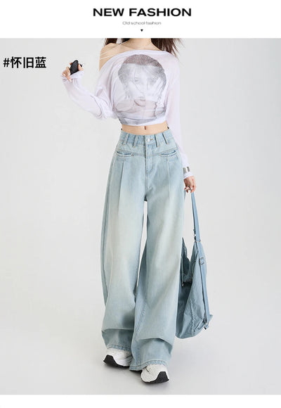 High Waist Wide Leg Cotton Denim Jeans